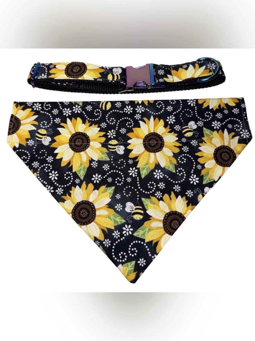 Dog Collar & Bandana Yellow Sunflower Print Large Handmade Heavy Duty NEW